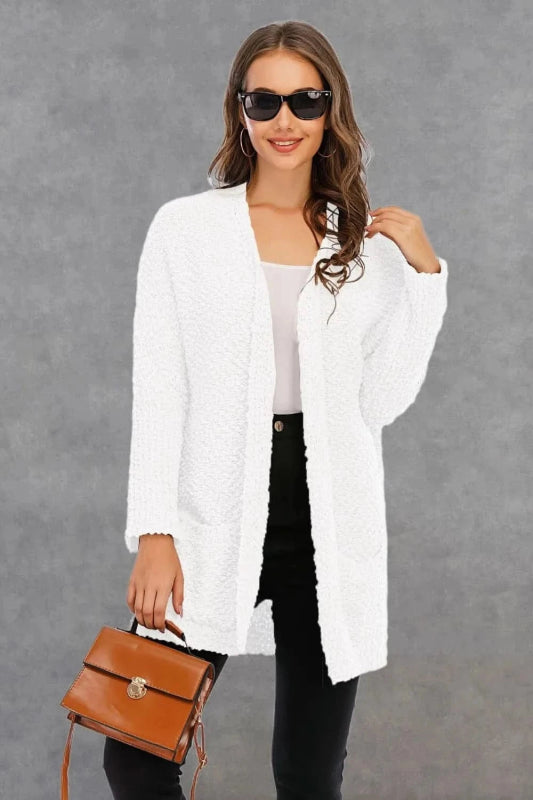 Angel Wings Pocketed Open Front Long Sleeve Cardigan - ShalayeFashion
