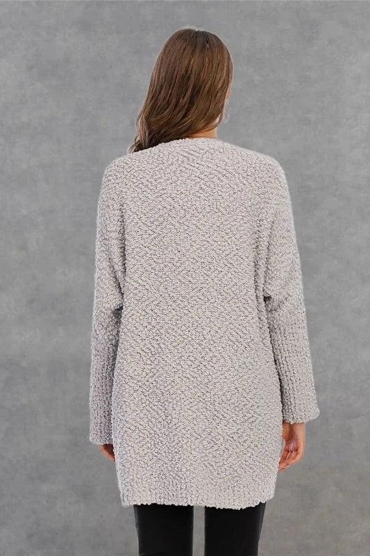 Angel Wings Pocketed Open Front Long Sleeve Cardigan - ShalayeFashion