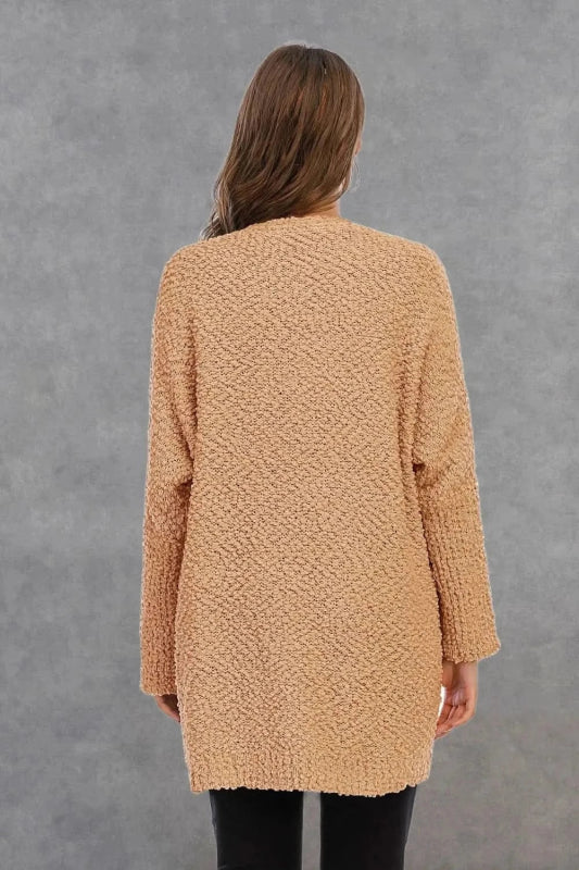 Angel Wings Pocketed Open Front Long Sleeve Cardigan - ShalayeFashion