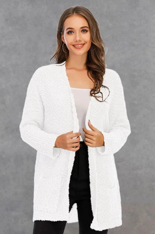 Angel Wings Pocketed Open Front Long Sleeve Cardigan - ShalayeFashion