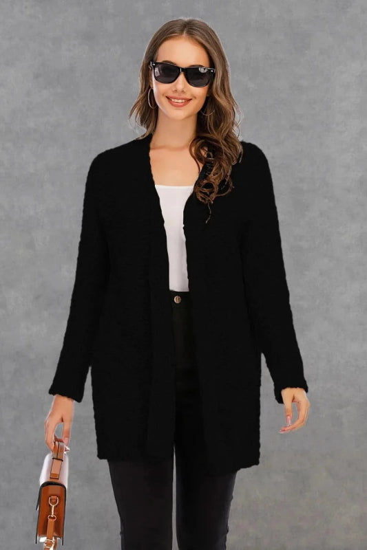 Angel Wings Pocketed Open Front Long Sleeve Cardigan - ShalayeFashion