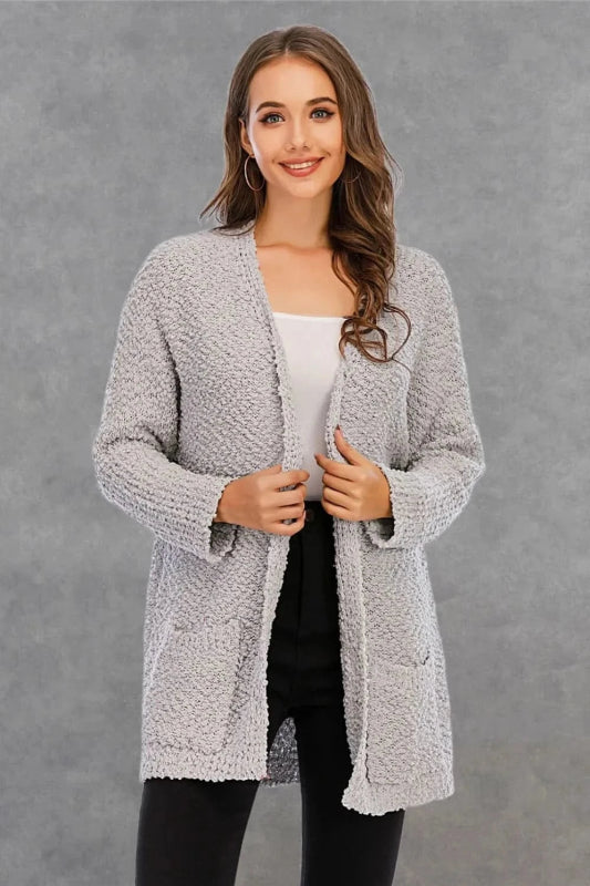 Angel Wings Pocketed Open Front Long Sleeve Cardigan - ShalayeFashion