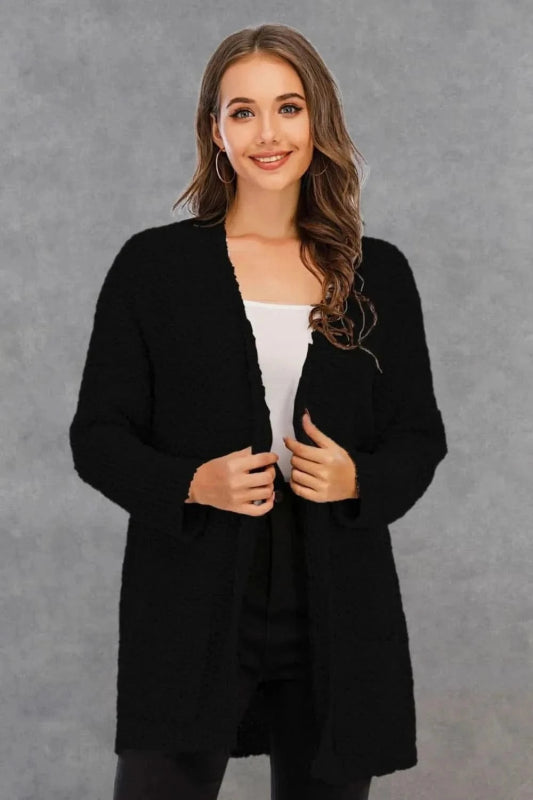 Angel Wings Pocketed Open Front Long Sleeve Cardigan - ShalayeFashion