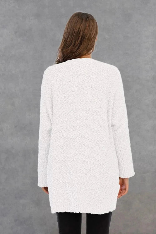 Angel Wings Pocketed Open Front Long Sleeve Cardigan - ShalayeFashion