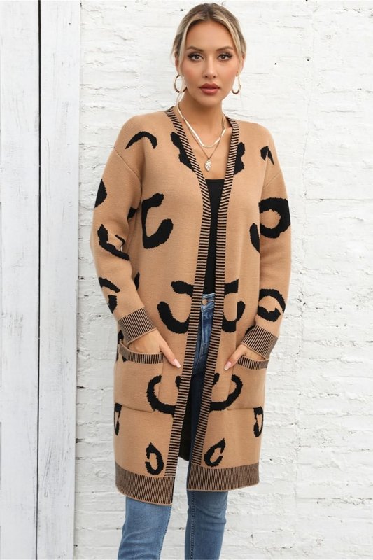 Angel Wings Printed Long Sleeve Cardigan with Pockets - ShalayeFashion