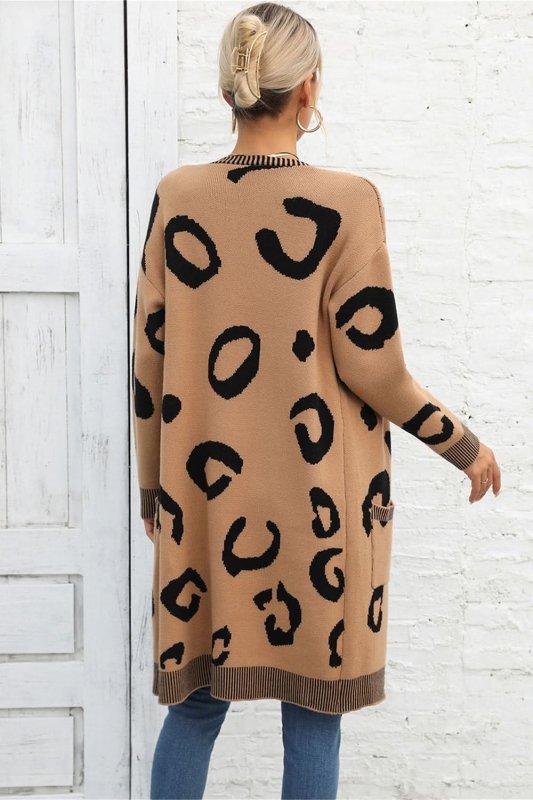 Angel Wings Printed Long Sleeve Cardigan with Pockets - ShalayeFashion