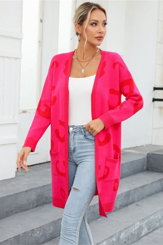 Angel Wings Printed Long Sleeve Cardigan with Pockets - ShalayeFashion