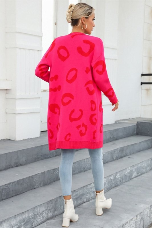 Angel Wings Printed Long Sleeve Cardigan with Pockets - ShalayeFashion