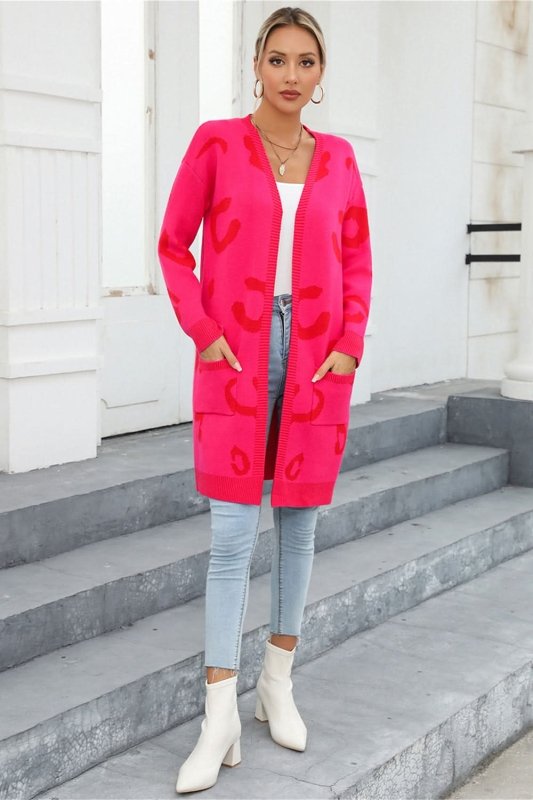 Angel Wings Printed Long Sleeve Cardigan with Pockets - ShalayeFashion