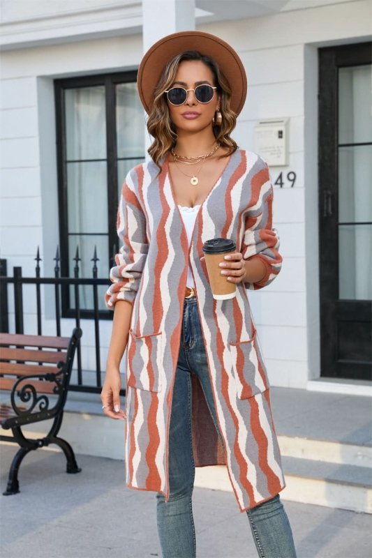Angel Wings Printed Open Front Pocketed Cardigan - ShalayeFashion