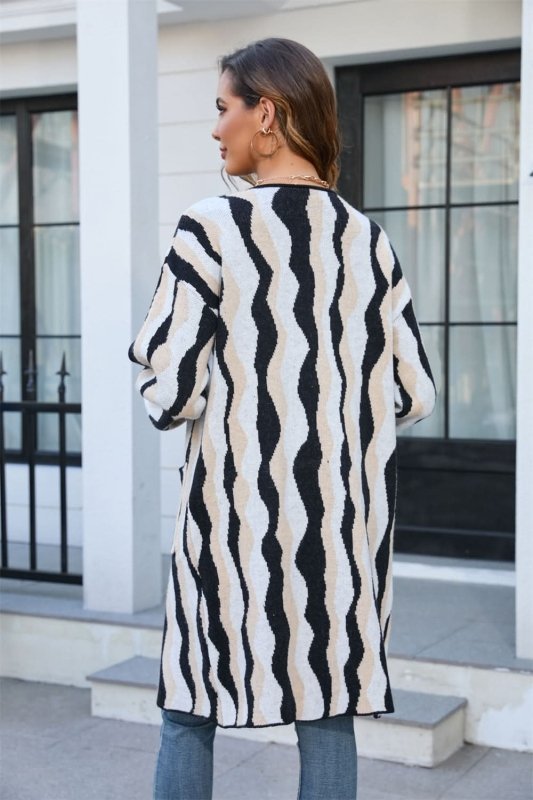 Angel Wings Printed Open Front Pocketed Cardigan - ShalayeFashion