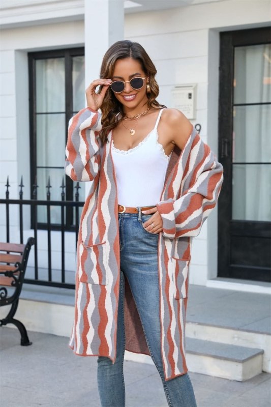 Angel Wings Printed Open Front Pocketed Cardigan - ShalayeFashion