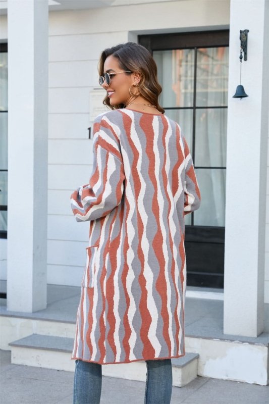 Angel Wings Printed Open Front Pocketed Cardigan - ShalayeFashion