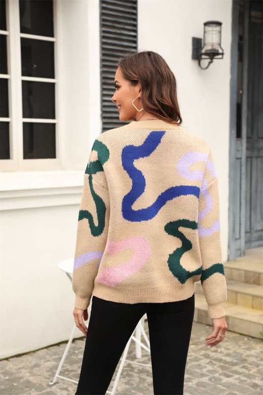 Angel Wings Printed Round Neck Dropped Shoulder Pullover Sweater - ShalayeFashion