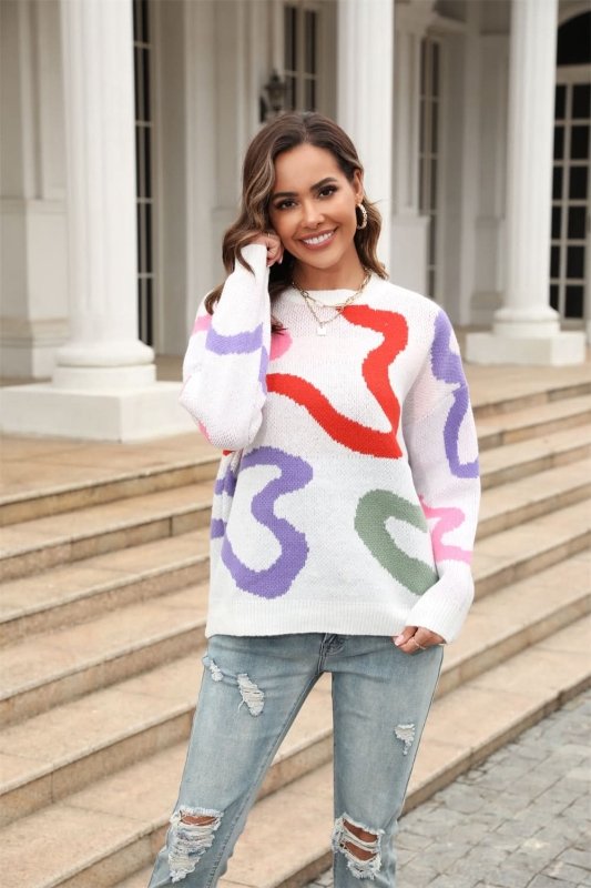 Angel Wings Printed Round Neck Dropped Shoulder Pullover Sweater - ShalayeFashion