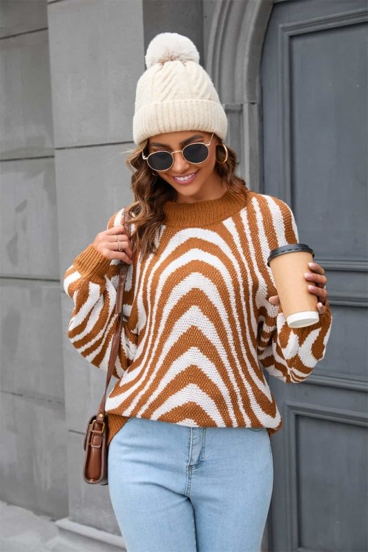Angel Wings Printed Round Neck Long Sleeve Pullover Sweater - ShalayeFashion