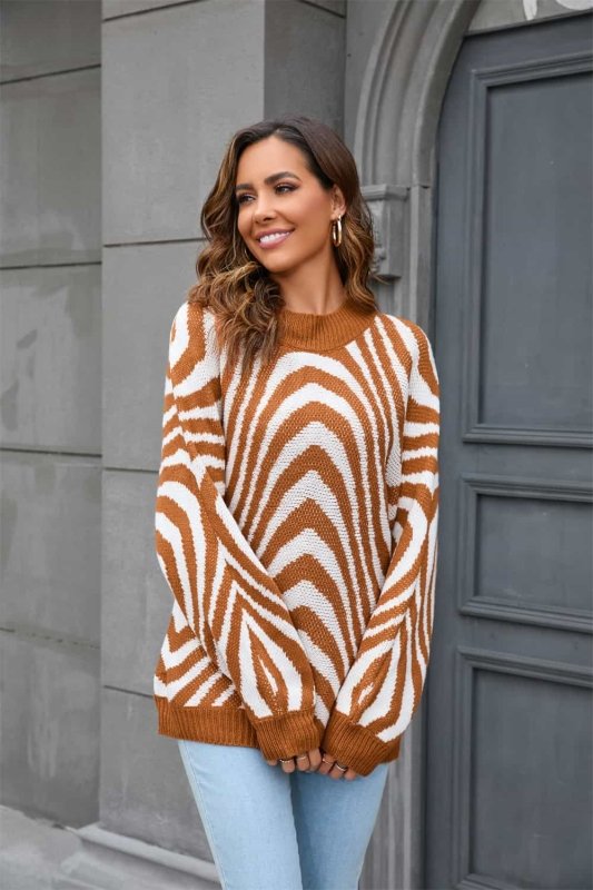 Angel Wings Printed Round Neck Long Sleeve Pullover Sweater - ShalayeFashion
