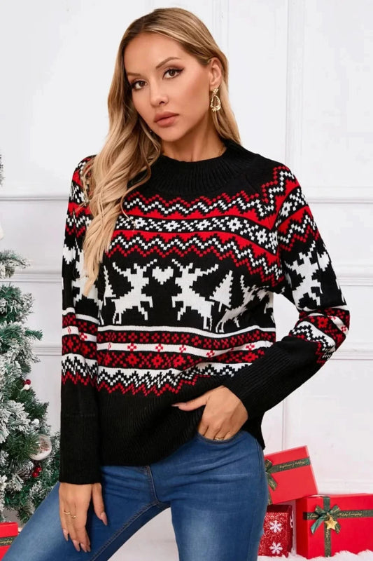 Angel Wings Reindeer Round Neck Long Sleeve Sweater - ShalayeFashion