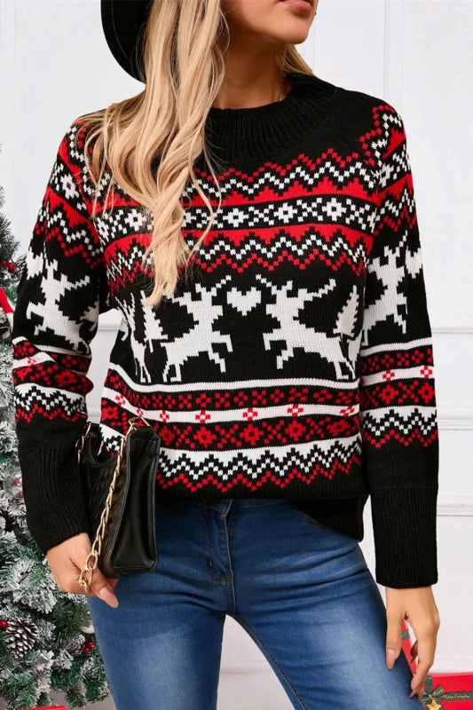 Angel Wings Reindeer Round Neck Long Sleeve Sweater - ShalayeFashion