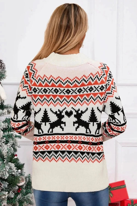 Angel Wings Reindeer Round Neck Long Sleeve Sweater - ShalayeFashion
