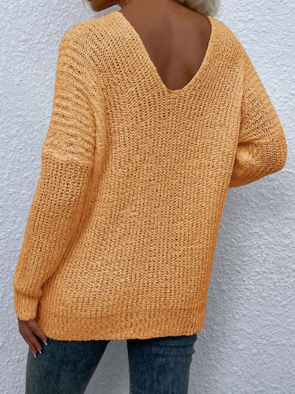 Angel Wings Rib - Knit V - Neck Tunic Sweater - ShalayeFashion