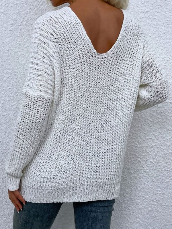 Angel Wings Rib - Knit V - Neck Tunic Sweater - ShalayeFashion