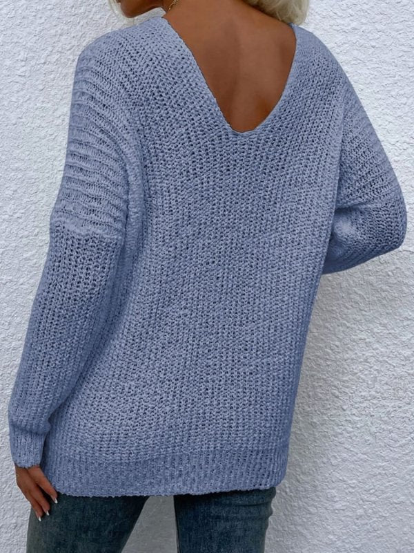 Angel Wings Rib - Knit V - Neck Tunic Sweater - ShalayeFashion