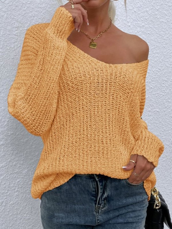 Angel Wings Rib - Knit V - Neck Tunic Sweater - ShalayeFashion