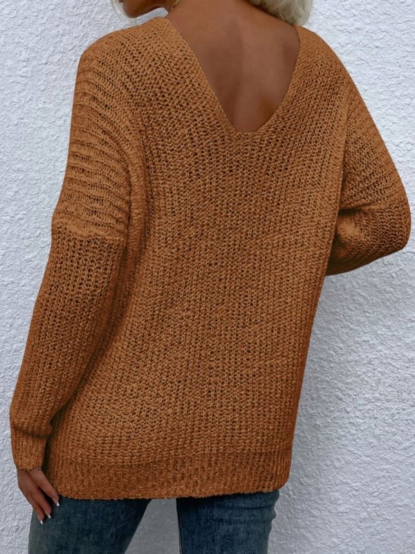 Angel Wings Rib - Knit V - Neck Tunic Sweater - ShalayeFashion