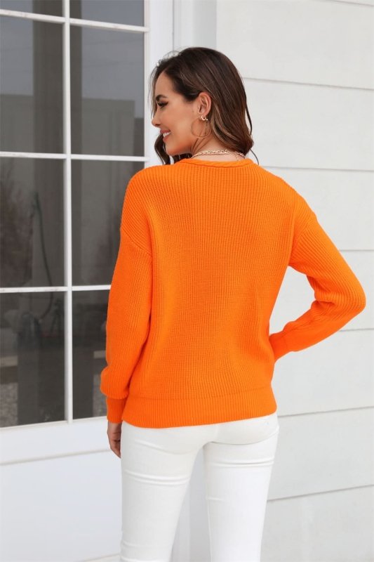 Angel Wings Ribbed V - Neck Dropped Shoulder Knit Top - ShalayeFashion
