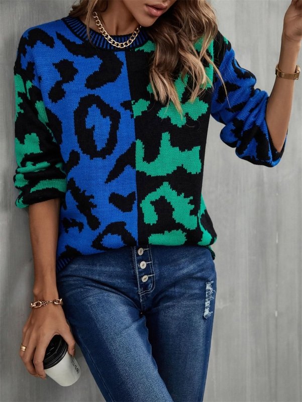 Angel Wings Round Neck Contrast Color Dropped Shoulder Sweater - ShalayeFashion