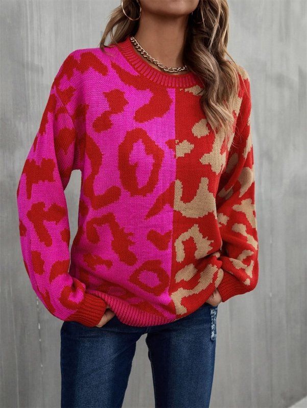 Angel Wings Round Neck Contrast Color Dropped Shoulder Sweater - ShalayeFashion