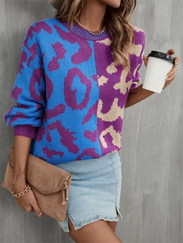Angel Wings Round Neck Contrast Color Dropped Shoulder Sweater - ShalayeFashion