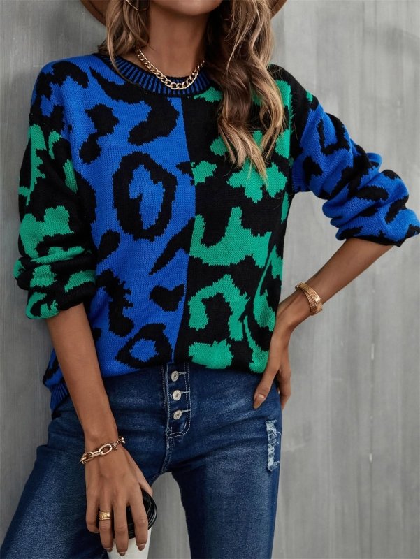 Angel Wings Round Neck Contrast Color Dropped Shoulder Sweater - ShalayeFashion