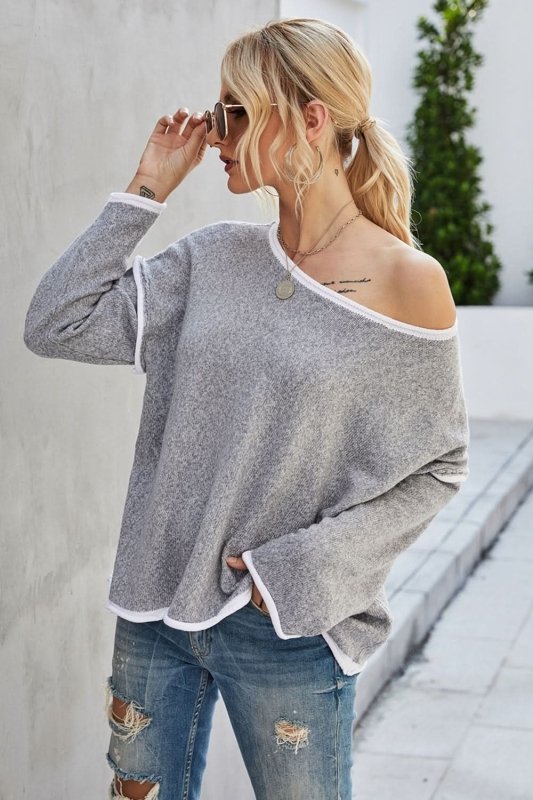 Angel Wings Round Neck Dropped Shoulder Sweater - ShalayeFashion
