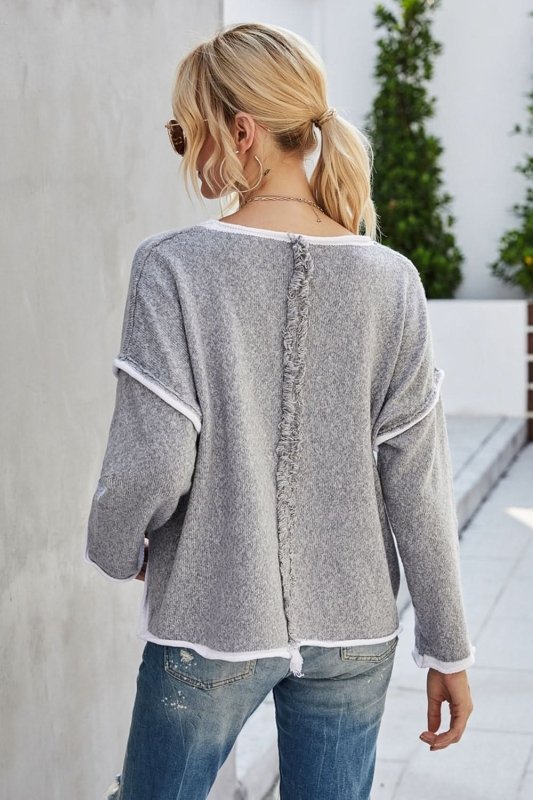 Angel Wings Round Neck Dropped Shoulder Sweater - ShalayeFashion