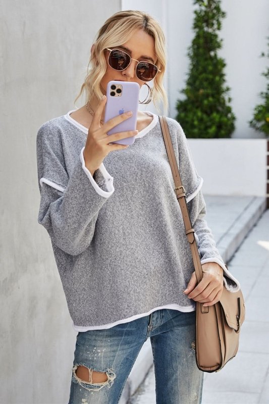 Angel Wings Round Neck Dropped Shoulder Sweater - ShalayeFashion