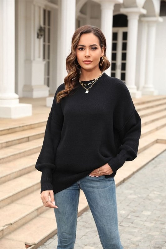Angel Wings Round Neck Long Sleeve Sweater - ShalayeFashion