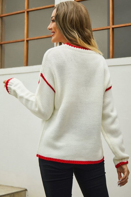 Angel Wings Round Neck Long Sleeve Waffle - Knit Sweater - ShalayeFashion