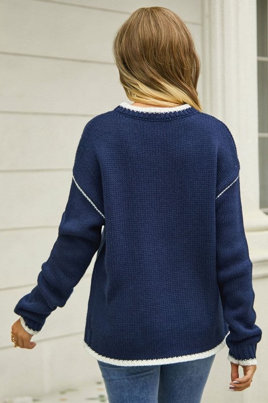 Angel Wings Round Neck Long Sleeve Waffle - Knit Sweater - ShalayeFashion