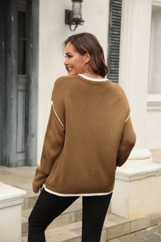 Angel Wings Round Neck Long Sleeve Waffle - Knit Sweater - ShalayeFashion
