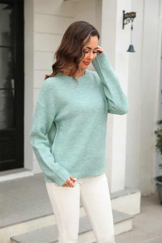 Angel Wings Round Neck Ribbed Long Sleeve Sweater - ShalayeFashion
