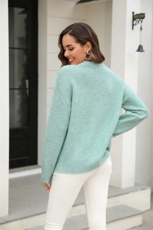 Angel Wings Round Neck Ribbed Long Sleeve Sweater - ShalayeFashion