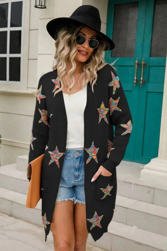 Angel Wings Star Open Front Long Sleeve Cardigan - ShalayeFashion