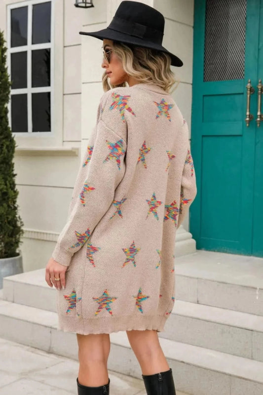 Angel Wings Star Open Front Long Sleeve Cardigan - ShalayeFashion