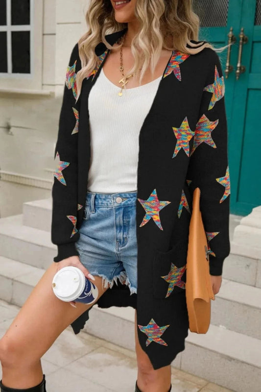 Angel Wings Star Open Front Long Sleeve Cardigan - ShalayeFashion