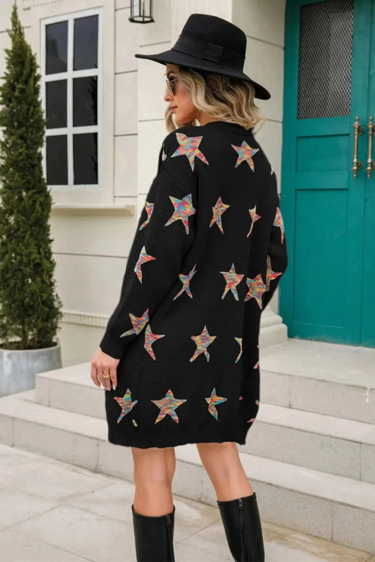 Angel Wings Star Open Front Long Sleeve Cardigan - ShalayeFashion