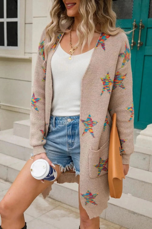 Angel Wings Star Open Front Long Sleeve Cardigan - ShalayeFashion