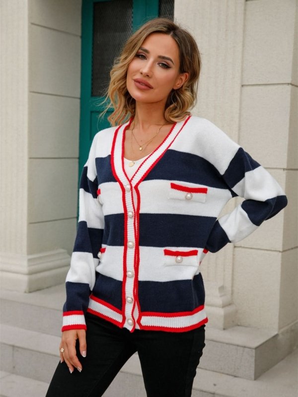 Angel Wings Striped Button Down Cardigan - ShalayeFashion