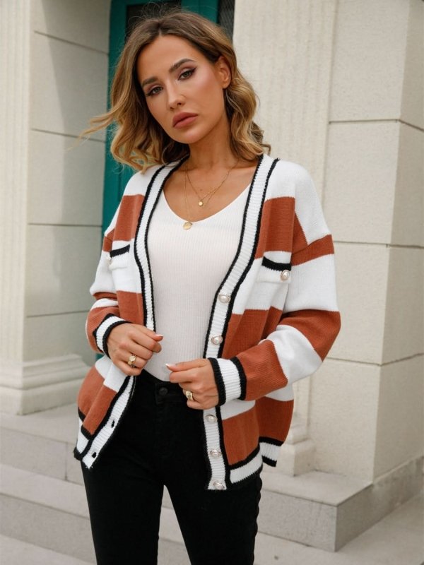 Angel Wings Striped Button Down Cardigan - ShalayeFashion